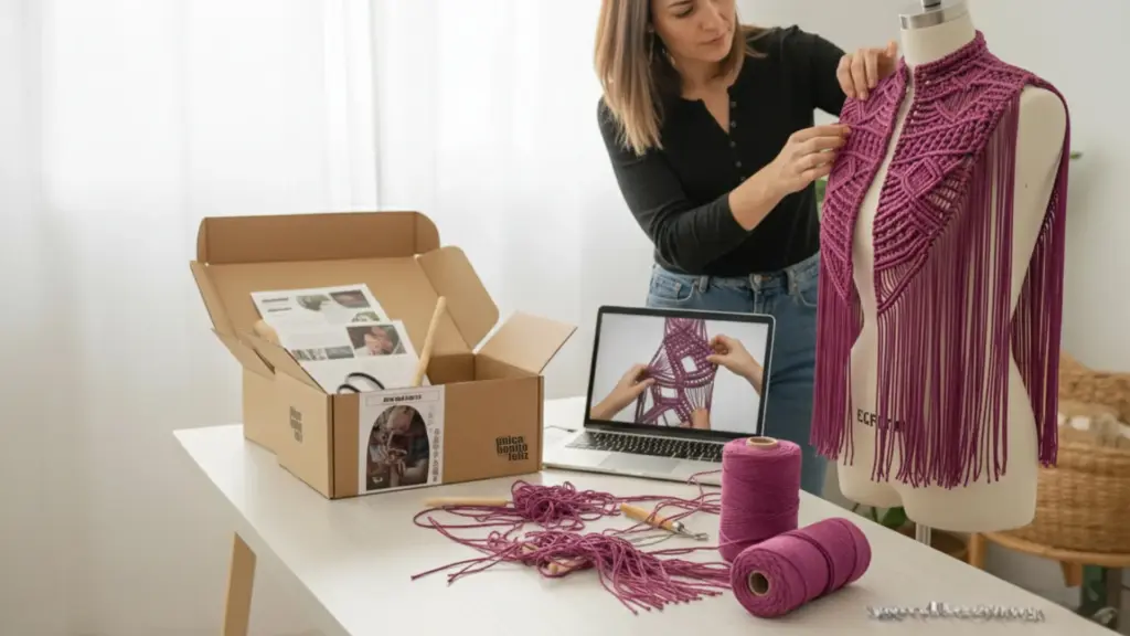 Kits de macrame con todo incluido para hacer proyectos de moda desde casa.