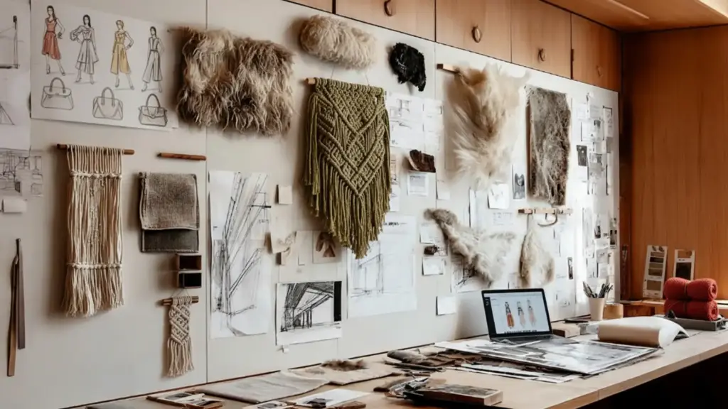 Imagen creativa de la evolución del macramé: de los portamacetas tradicionales al macramé moderno de Fruto Samore, con nuevos materiales y proyectos innovadores