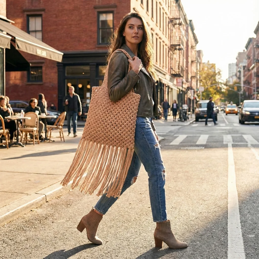 Bolso hecho con macrame Todo Trote Fruto Samore