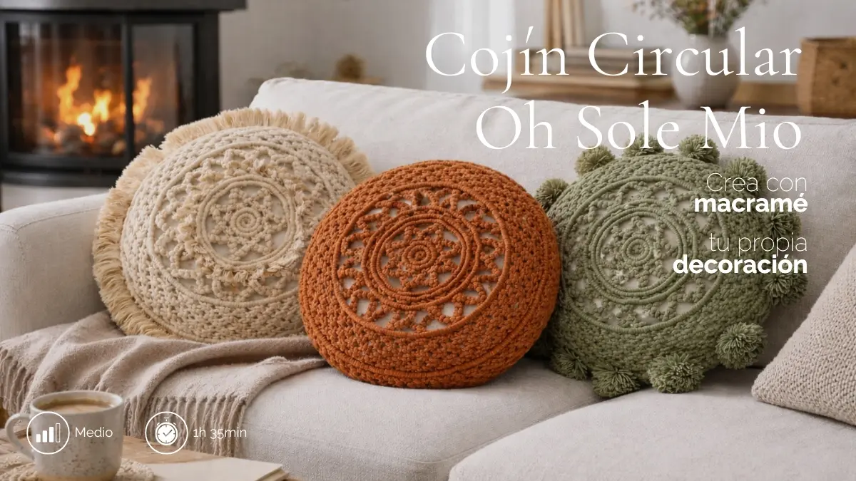 Curso Macrame Moderno Cojin Circular Sole mio Fruto Samore