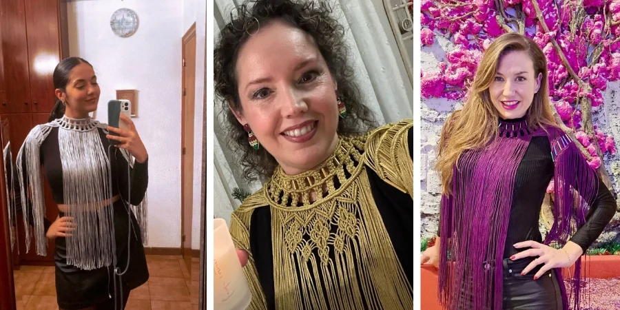 Curso micromacrame Hombreras Glam Alumnas Macrademia Fruto Samore®