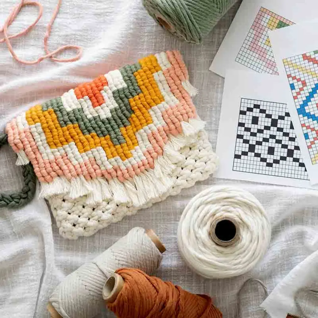 Esquema trama macrame Kit macrame Bolso de Mano Sevilla flatlay Fruto Samore