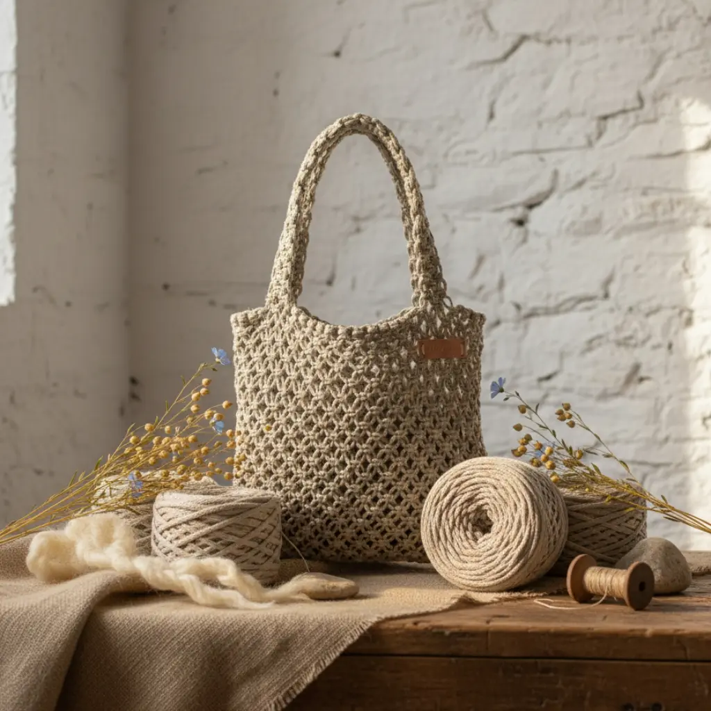 Kit Macrame DIY Bolso Todo Trote hecho con fibra de lino Fruto Samore